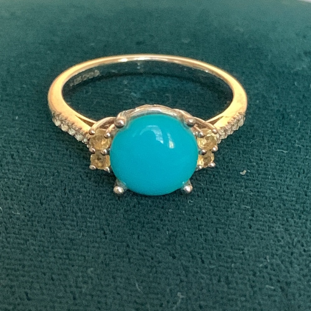 Turquoise CZ Yellow Topaz Silver Ring